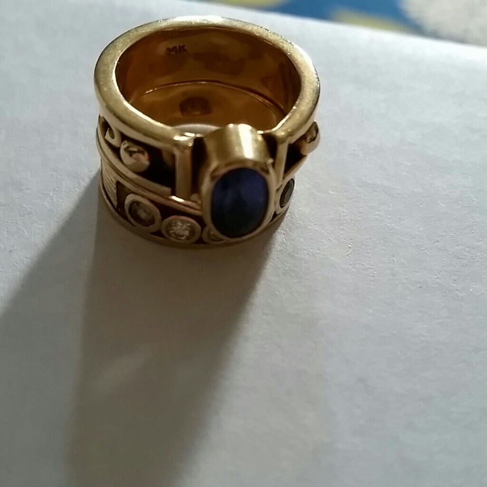 OOAK Tanzanite,Diamond, Solid 14k gold Ring Set.